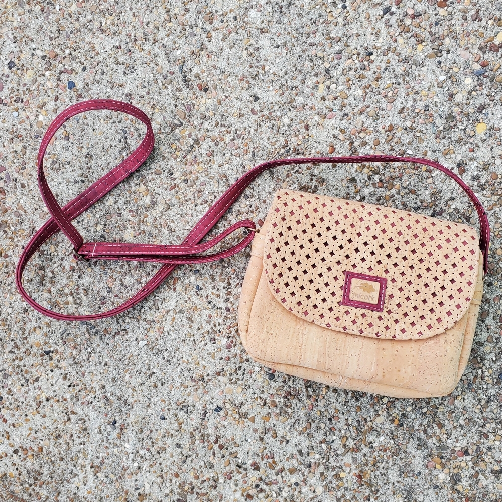 Micork Laser Etch Crossbody Bag Cork Purse Brown Maroon